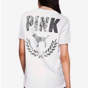 PINK Victoria's Secret White Graphic Dog Logo Tee…RARE FIND